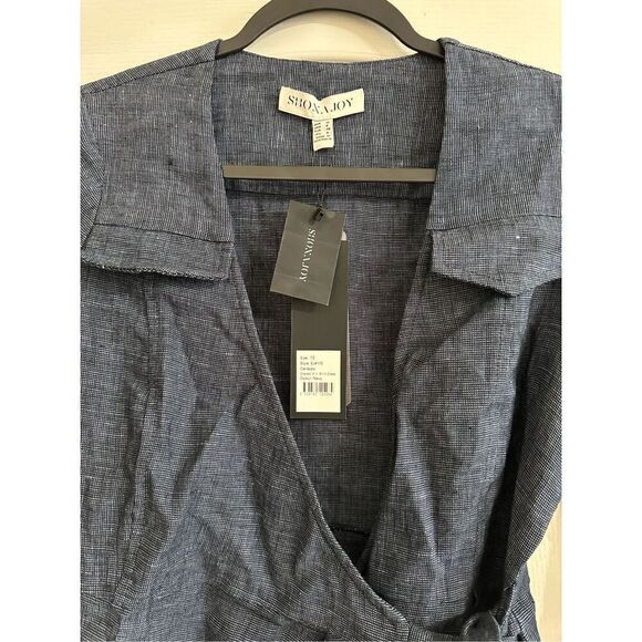 NWT Shona Joy Navy Woven Linen Wrap Dress, MiniLength Size 6 - Picture 10 of 15